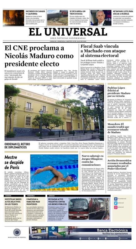 Titulares de la prensa nacional para este 30 de julio