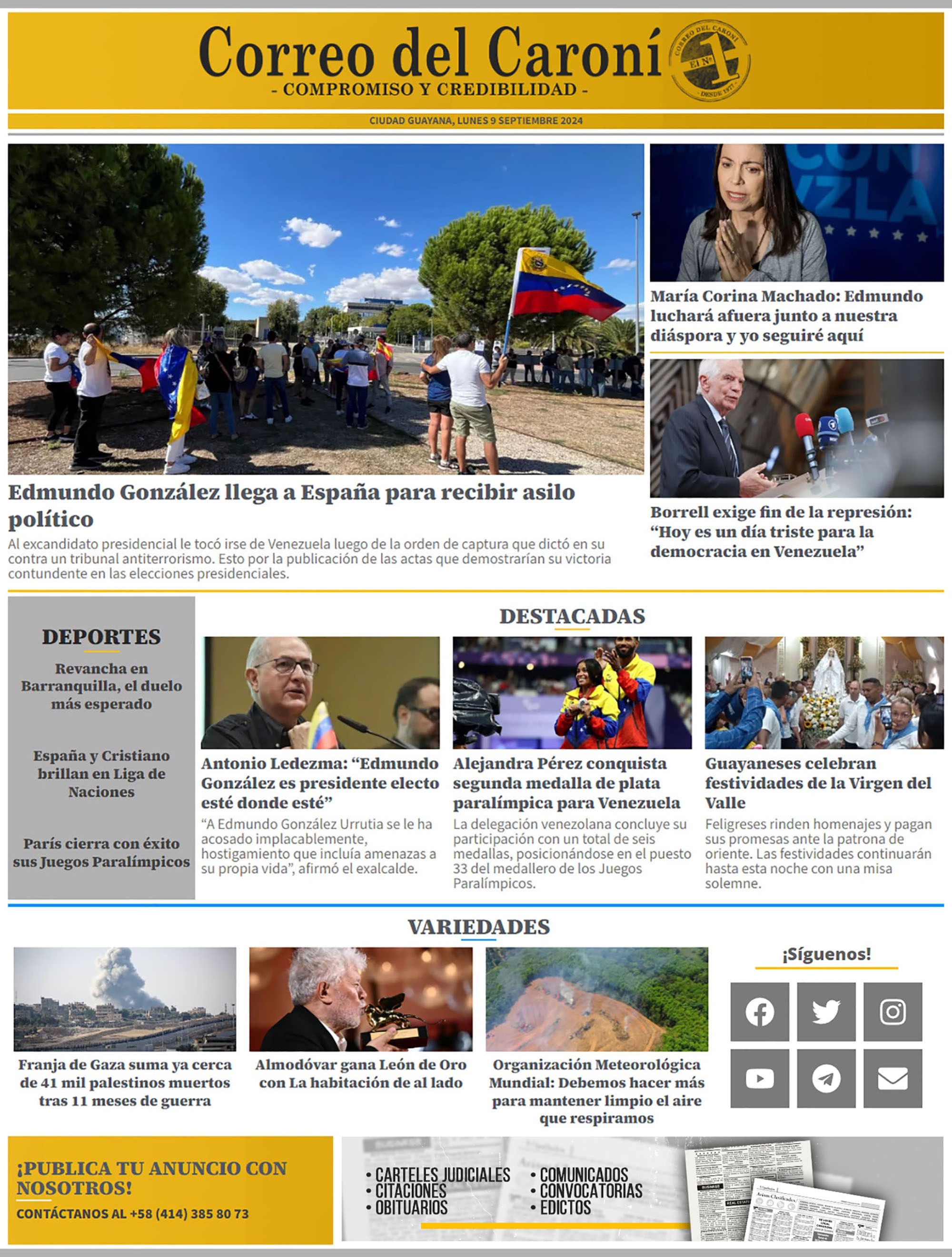 Titulares de la prensa nacional para este 9 de septiembre