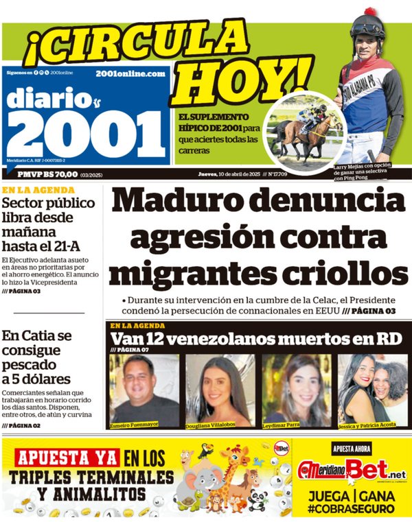 Titulares de la prensa nacional para este jueves 10 de abril