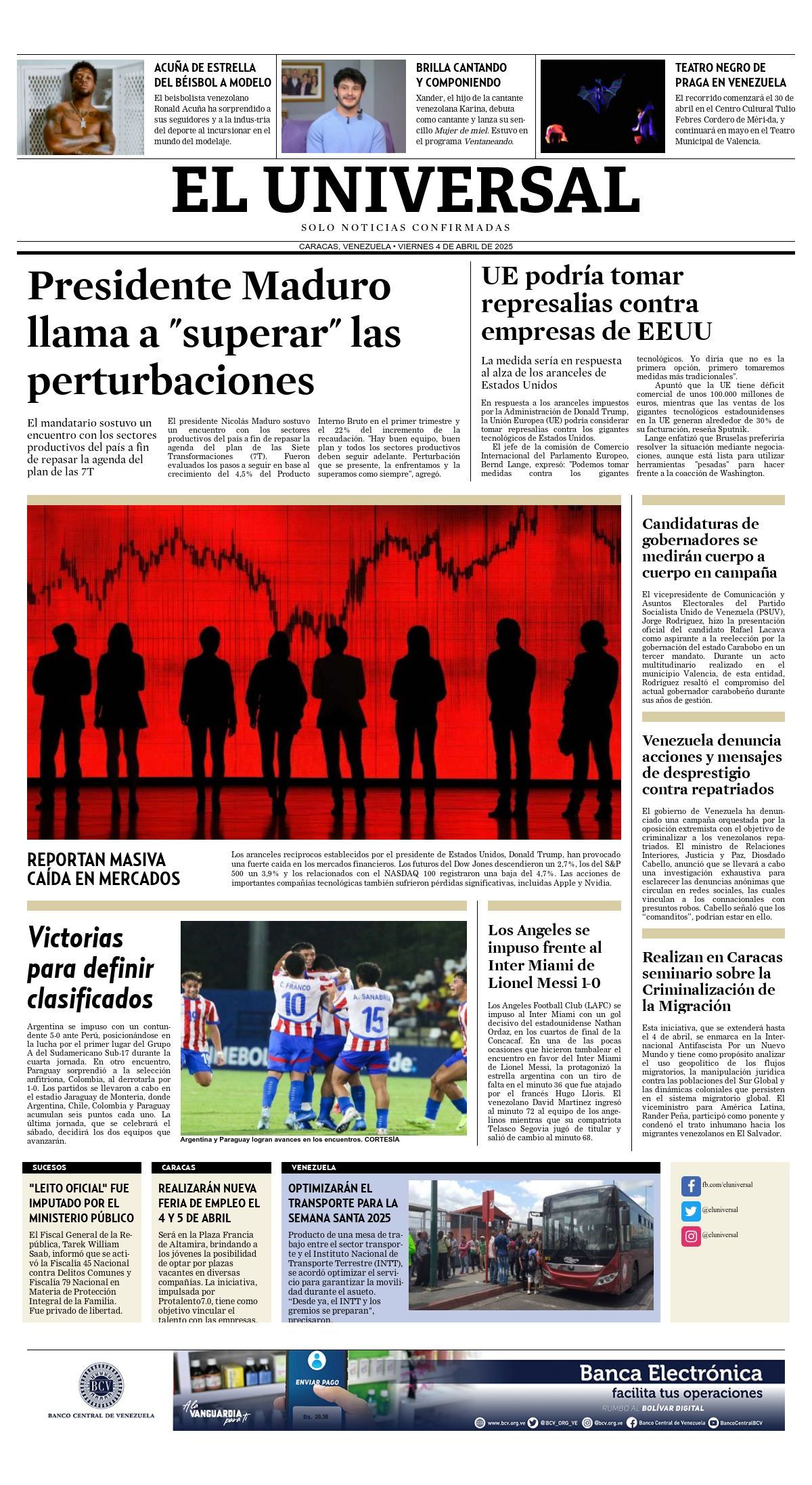 Titulares de la prensa nacional para este viernes 04 de abril