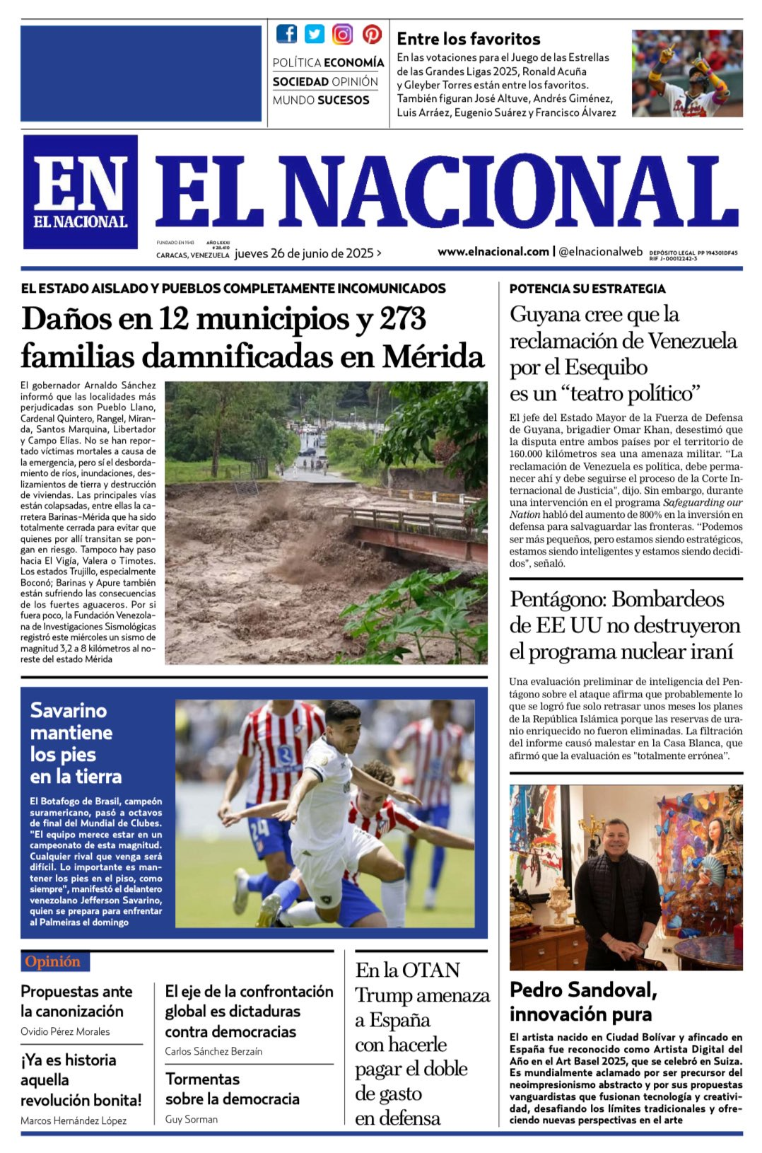 Titulares de la prensa nacional para este jueves 26 de junio