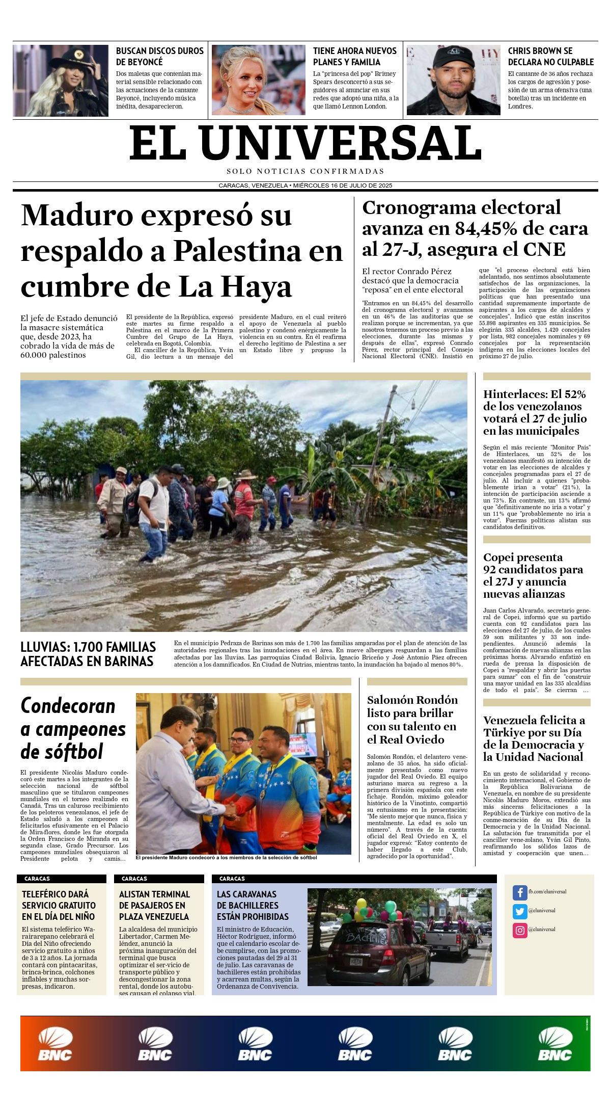 Titulares de la prensa nacional para este miércoles 16 de julio