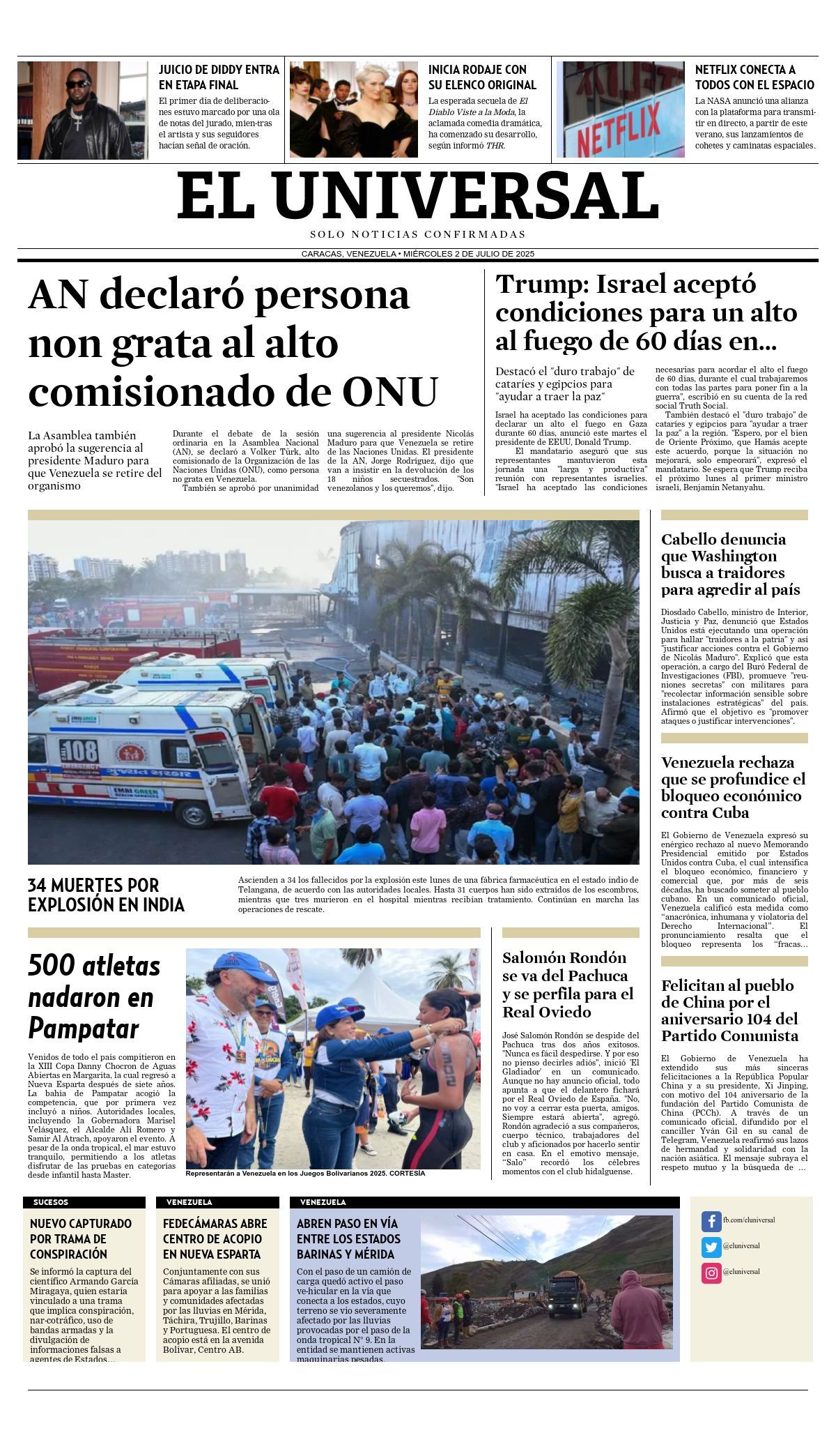 Titulares de la prensa nacional para este miércoles 2 de julio