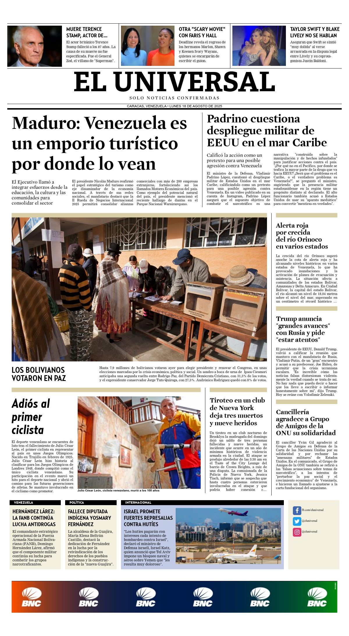 Titulares de la prensa nacional para este lunes 18 de agosto
