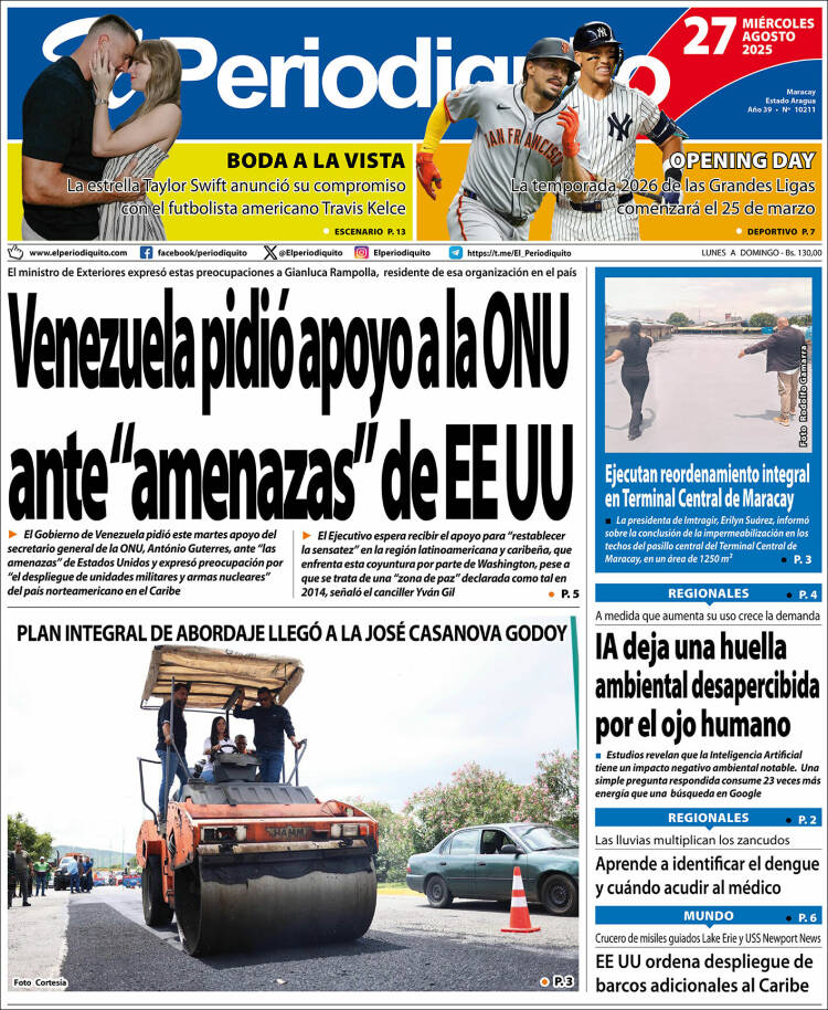 Titulares de la prensa nacional para este miércoles 27 de agosto