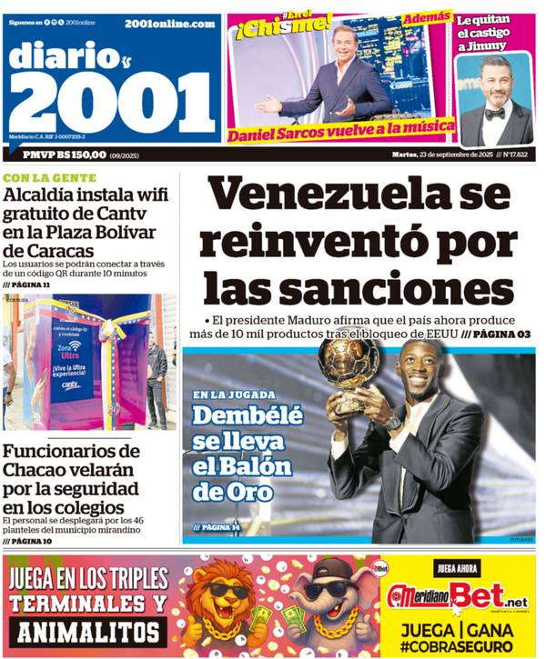 Titulares de la prensa nacional para este martes 23 de septiembre