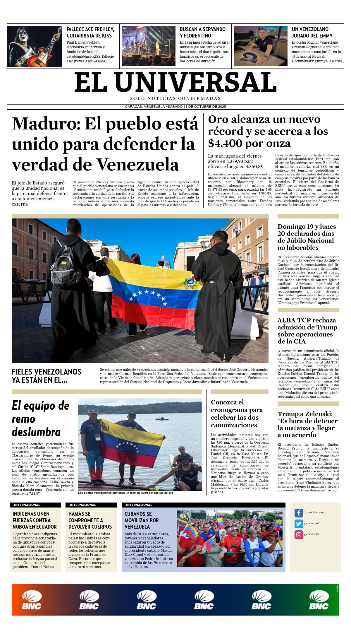 Titulares de la prensa nacional para este sábado 18 de octubre