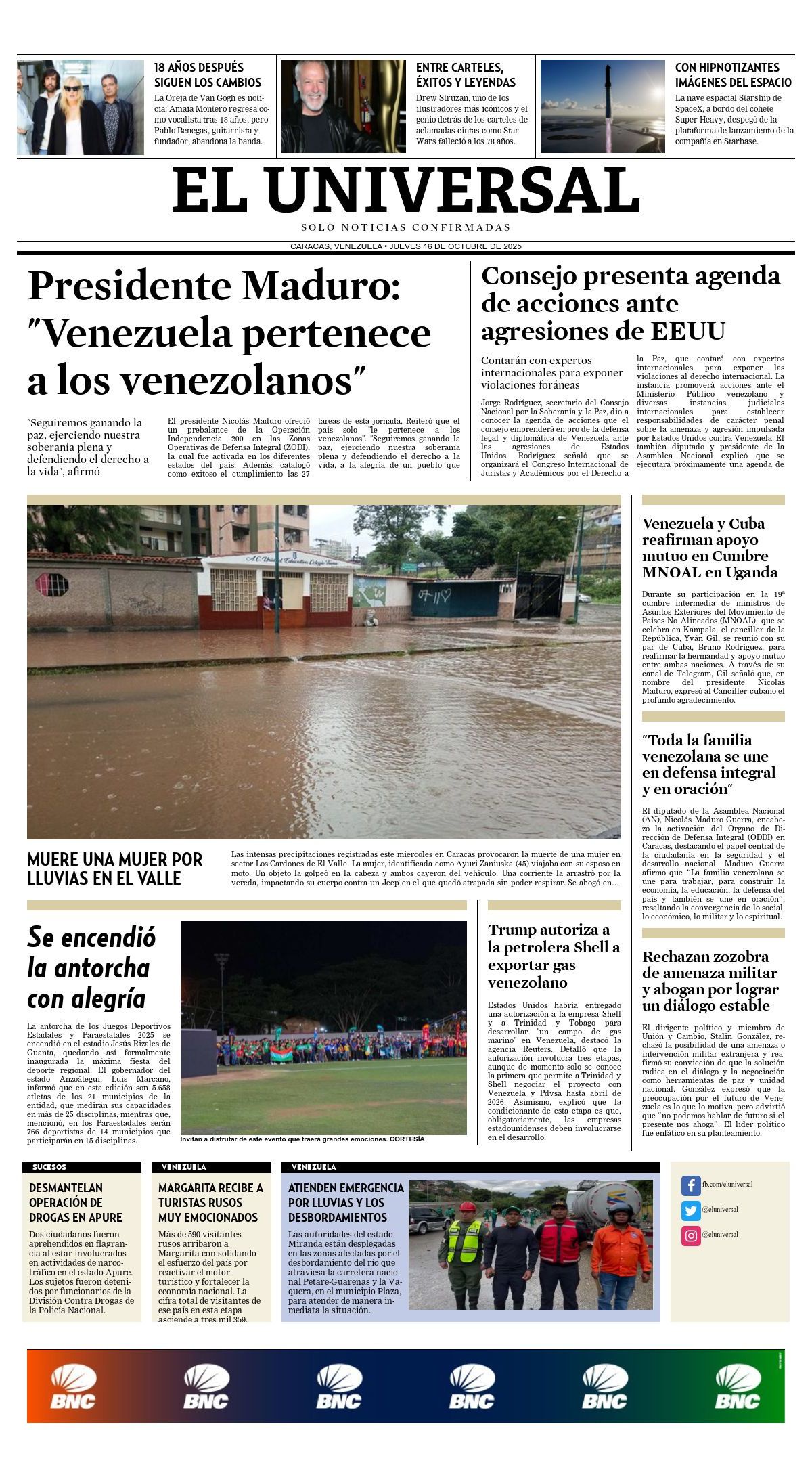 Titulares de la prensa nacional para este jueves 16 de octubre