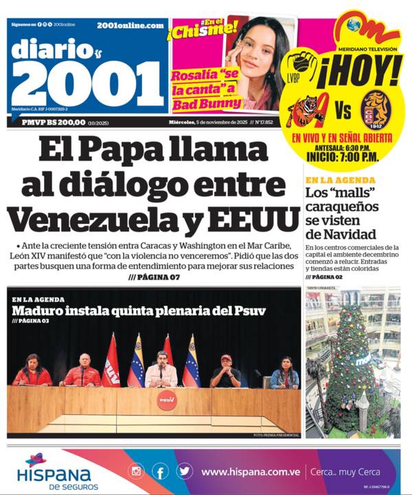 Titulares de la prensa nacional para este miércoles 5 de noviembre