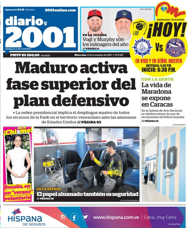 Titulares de la prensa nacional para este miércoles 12 de noviembre