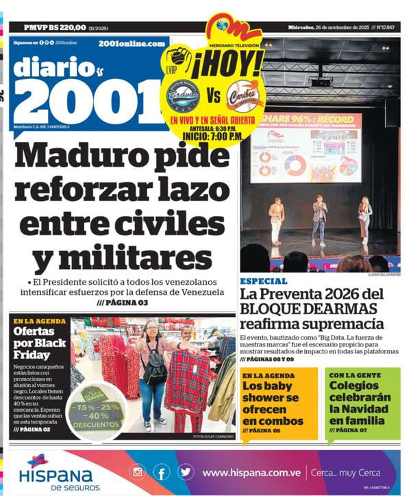 Titulares de la prensa nacional para este miércoles 26 de noviembre
