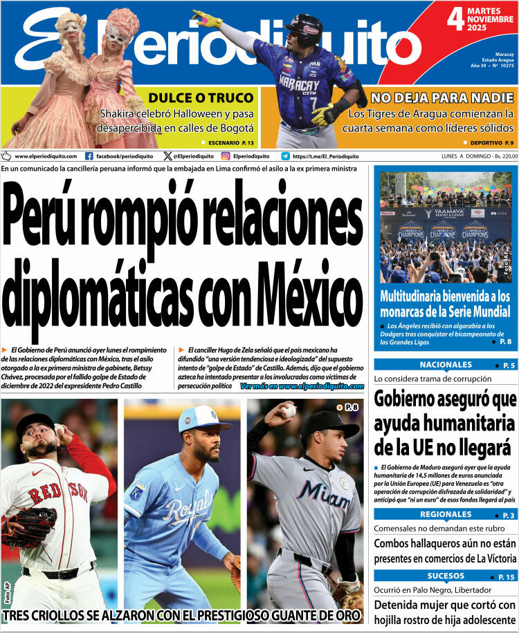 Titulares de la prensa nacional para este martes 4 de noviembre